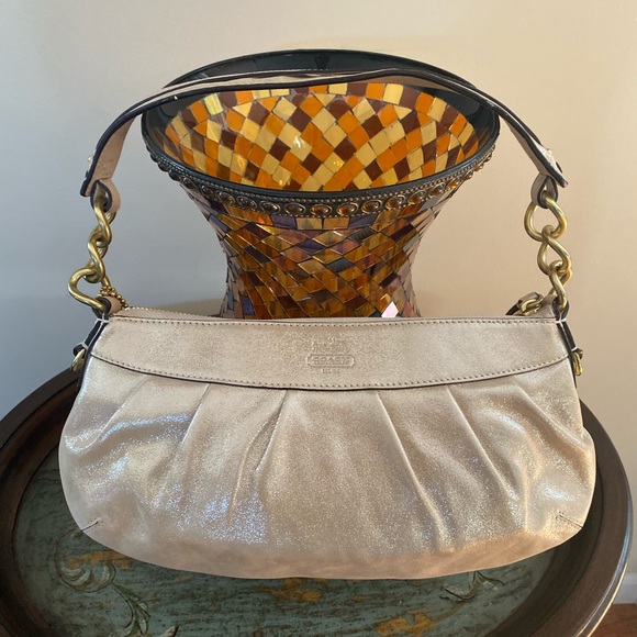 Coach Metallic Silver Lambskin Leather Hobo. - Picture 1 of 5